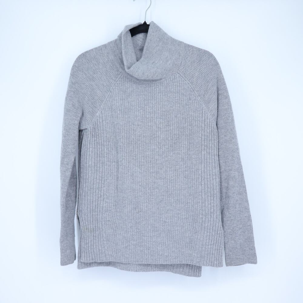 Vince Side Zip Ribbed Pullover Sweater Gray Cowl Neck Cashmere Wool Women's S